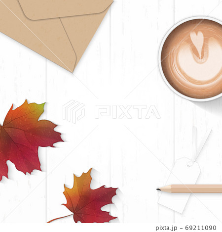 Flat lay top view elegant white composition paper leaf kraft env 69211090