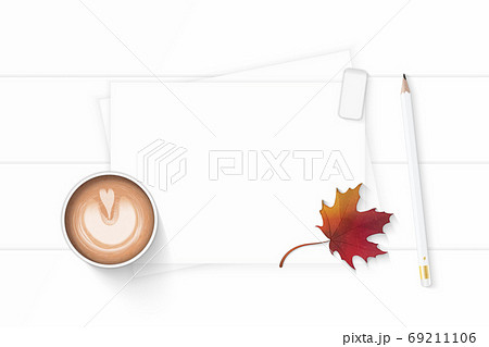 Flat lay top view elegant white composition paper autumn maple l 69211106