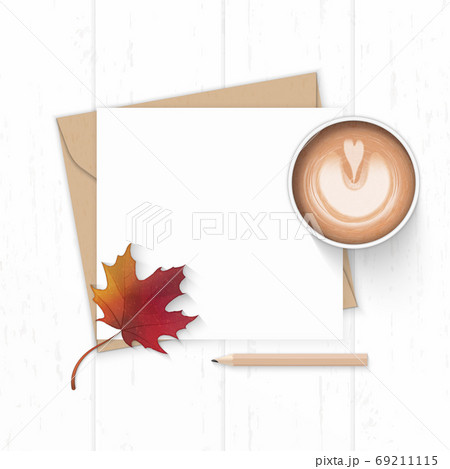 Flat lay top view elegant white composition letter kraft paper e 69211115