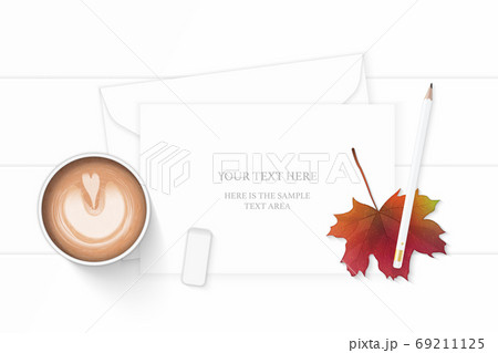 Flat lay top view elegant white composition paper envelope penci 69211125