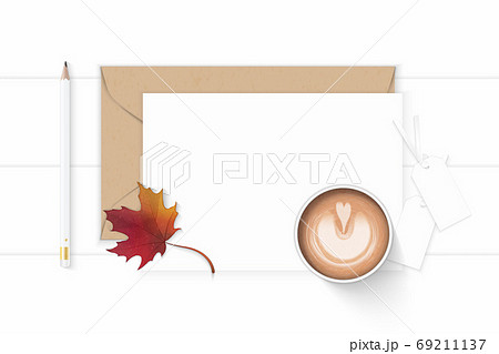 Flat lay top view elegant white composition letter kraft paper e 69211137