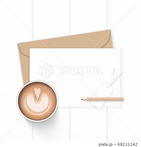 Flat lay top view elegant white composition letter kraft paper e Flat lay top view elegant white composition letter kraft paper e 69211142