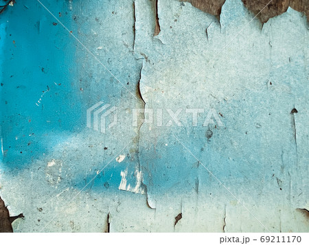 Closeup on old shabby painted blue surface texture 69211170