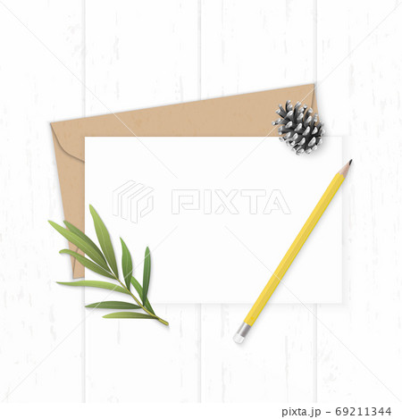 Flat lay top view elegant white composition letter kraft paper e 69211344