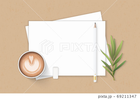 Flat lay top view elegant white composition paper pencil eraser Flat lay top view elegant white composition paper pencil eraser 69211347