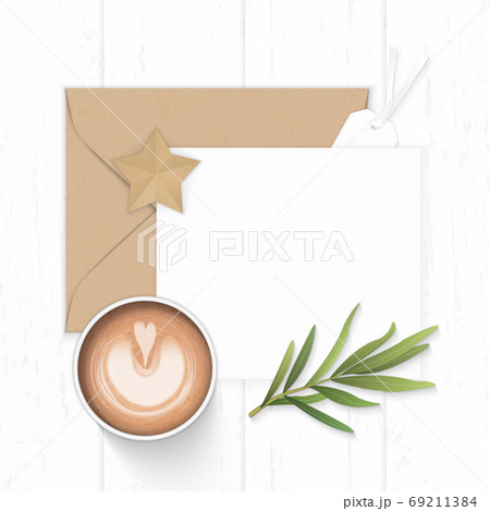 Flat lay top view elegant white composition paper brown kraft en Flat lay top view elegant white composition paper brown kraft en 69211384