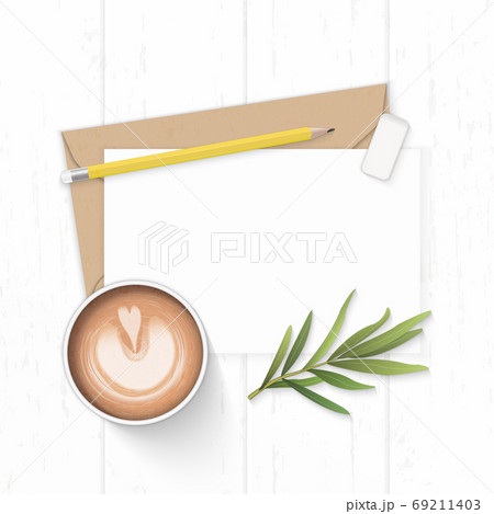 Flat lay top view elegant white composition letter kraft paper e Flat lay top view elegant white composition letter kraft paper e 69211403