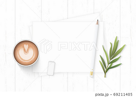 Flat lay top view elegant white composition paper pencil eraser 69211405