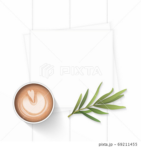 Flat lay top view elegant white composition paper coffe drink an 69211455