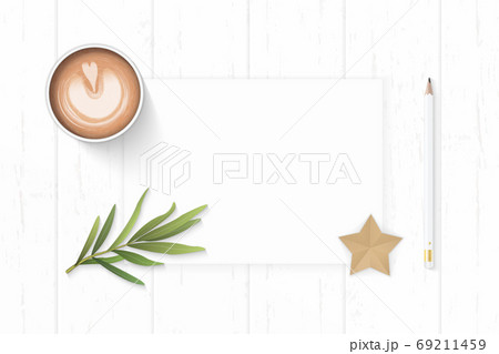 Flat lay top view elegant white composition paper pencil star cr Flat lay top view elegant white composition paper pencil star cr 69211459