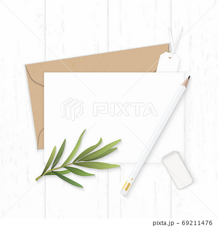 Flat lay top view elegant white composition letter kraft paper e Flat lay top view elegant white composition letter kraft paper e 69211476
