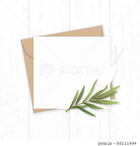 Flat lay top view elegant white composition letter kraft paper e 69211494