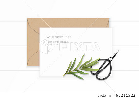 Flat lay top view elegant white composition letter paper kraft e 69211522