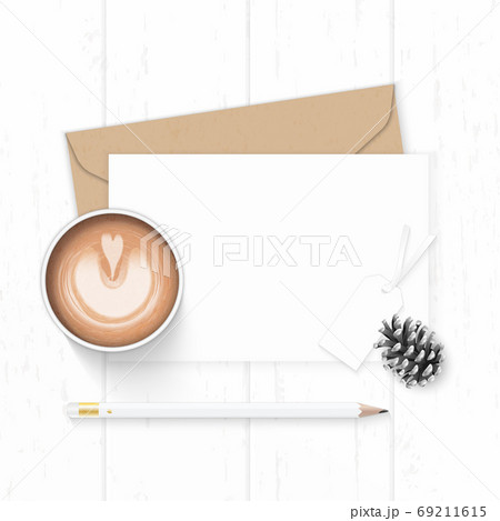 Flat lay top view elegant white composition letter kraft paper e 69211615