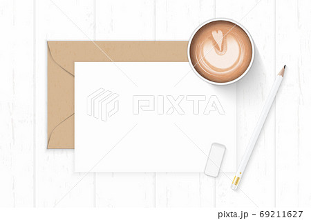 Flat lay top view elegant white composition letter kraft paper e Flat lay top view elegant white composition letter kraft paper e 69211627