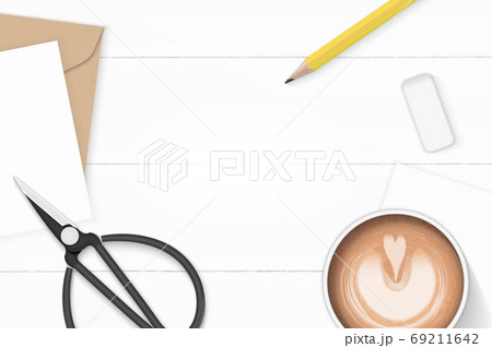 Flat lay top view elegant white composition letter kraft paper e 69211642