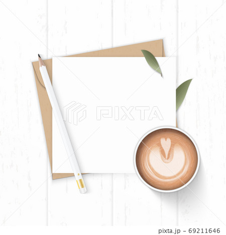 Flat lay top view elegant white composition letter kraft paper e Flat lay top view elegant white composition letter kraft paper e 69211646
