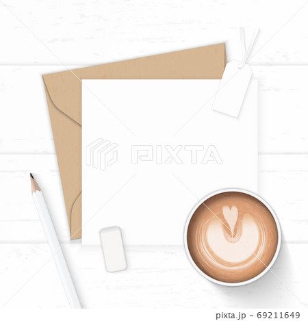 Flat lay top view elegant white composition letter kraft paper e 69211649