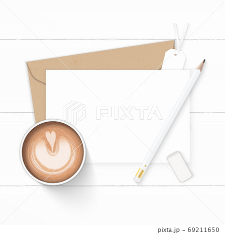 Flat lay top view elegant white composition letter kraft paper e 69211650