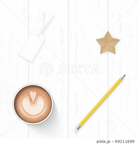 Flat lay top view elegant white composition paper yellow pencil Flat lay top view elegant white composition paper yellow pencil 69211699