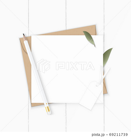 Flat lay top view elegant white composition letter kraft paper e 69211739