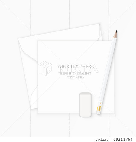 Flat lay top view elegant white composition letter paper envelop 69211764