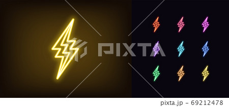 Neon thunderbolt icon. Glowing neon lightning bolt, electrical storm Neon thunderbolt icon. Glowing neon lightning bolt, electrical storm 69212478