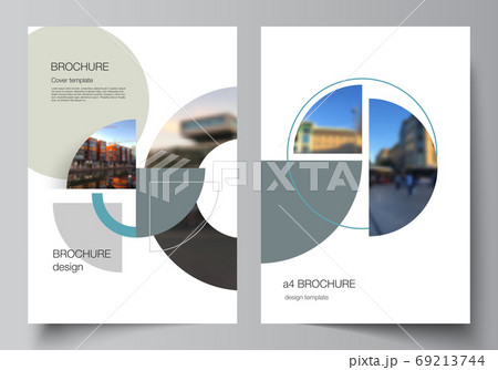 Vector layout of A4 cover mockups design templates for brochure, flyer layout, booklet, cover design, book, brochure cover. Background with circle round banners. Corporate business concept template. Vector layout of A4 cover mockups design templates for brochure, flyer layout, booklet, cover design, book, brochure cover. Background with circle round banners. Corporate business concept template. 69213744
