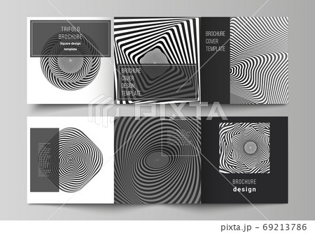 Minimal vector editable layout of square format covers design templates for trifold brochure, flyer, magazine. Abstract 3D geometrical background with optical illusion black and white design pattern. 69213786