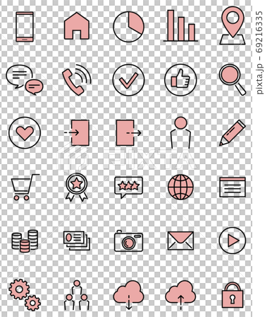 Vector illustration set of icons for websites and smartphones in pink color 69216335