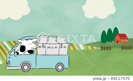 農場から牛乳を出荷する牛のイラスト素材