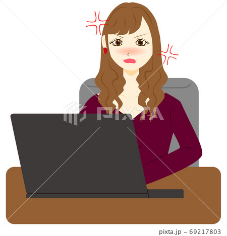 パソコン 女性 怒るのイラスト素材