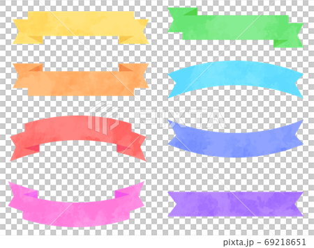カラフルな水彩風リボンバナーのセット 69218651