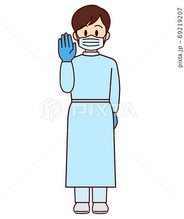 マスクと手袋防護服の男性看護師のイラスト素材