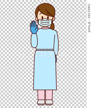 マスクと手袋と防護服の女性看護師のイラスト素材