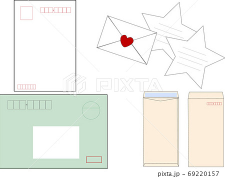 ハガキ 手紙 封筒のイラスト素材セットのイラスト素材