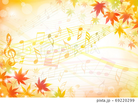 音楽の流れる秋の背景紅葉フレーム5のイラスト素材