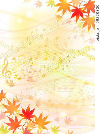 音楽の流れる秋の背景紅葉フレーム2のイラスト素材