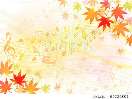 音楽の流れる秋の背景紅葉フレーム1のイラスト素材 69220301 Pixta