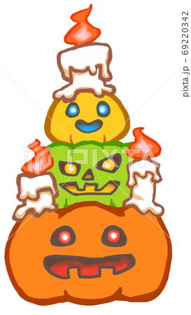 ロウソクをのせたカボチャのハロウィンの飾り 69220342