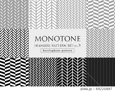 モノトーンのヘリンボーン柄 シームレスパターンセット モノトーンのヘリンボーン柄 シームレスパターンセット 69220887
