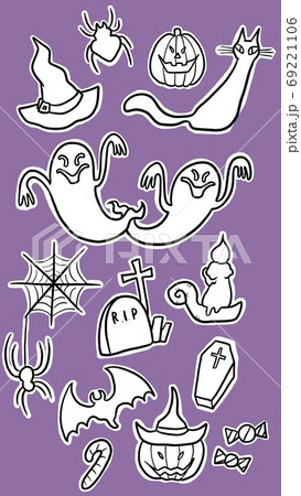 ハロウィン素材セット白ふち付き 69221106