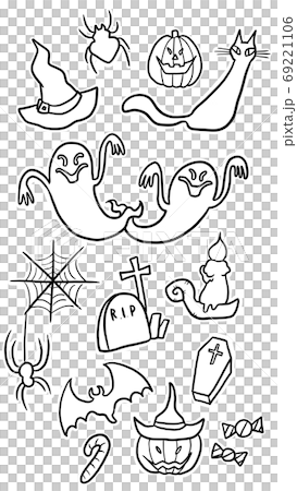 ハロウィン素材セット白ふち付き 69221106