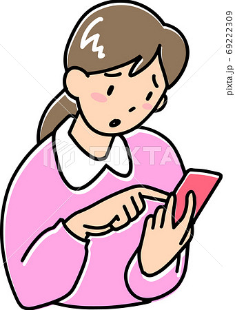 困った表情でスマホを見る女性のイラスト素材 困った表情でスマホを見る女性のイラスト素材
