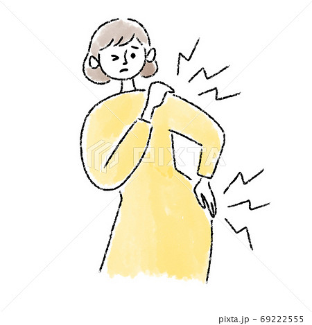 肩こり 腰痛 女性 痛い 水彩 手描きのイラスト素材