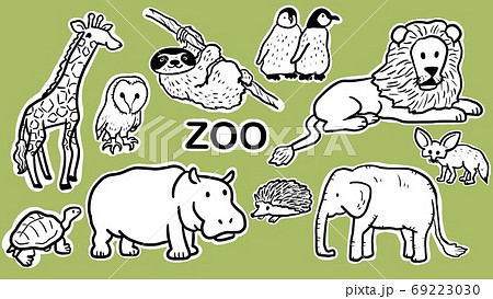 動物素材セット白ふち付きのイラスト素材