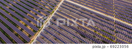 Aerial view of the solar panel in solar farm for green energy BANNER, LONG FORMAT Aerial view of the solar panel in solar farm for green energy BANNER, LONG FORMAT 69223056