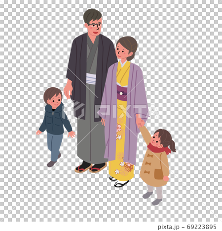 アイソメトリック　着物の家族　イラスト　アイソメ図 69223895