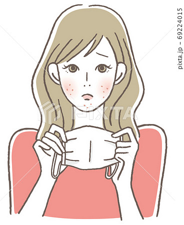 マスクで肌トラブルの女性のイラスト素材
