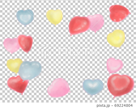 カラフルハート風船水彩画 69224804